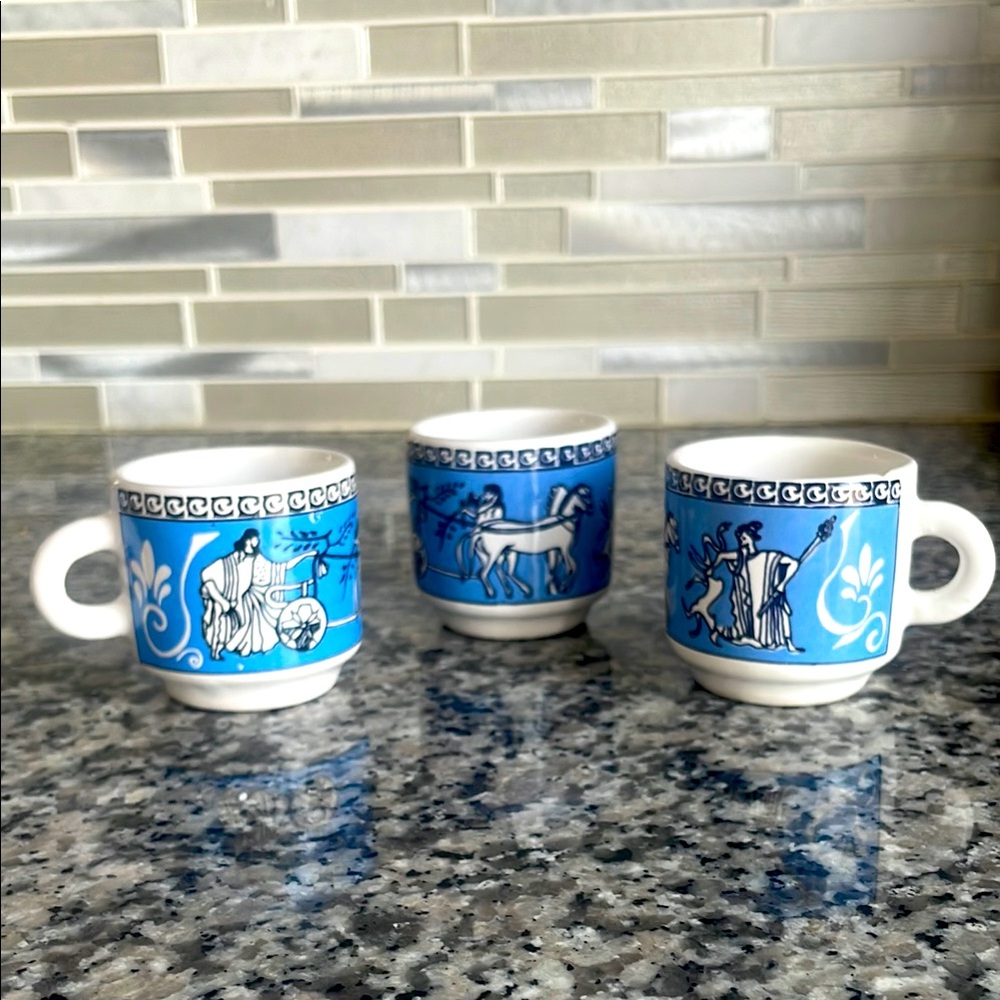 Greek Archive coffee cups Blue, White & Black Ceramic Espresso Cups Set of 3